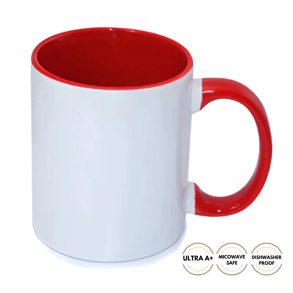 11oz Mugs - Inner and Handle Coloured - Red