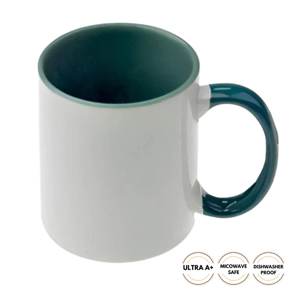 11oz mugs - Inner and Handle Coloured - Dark Green