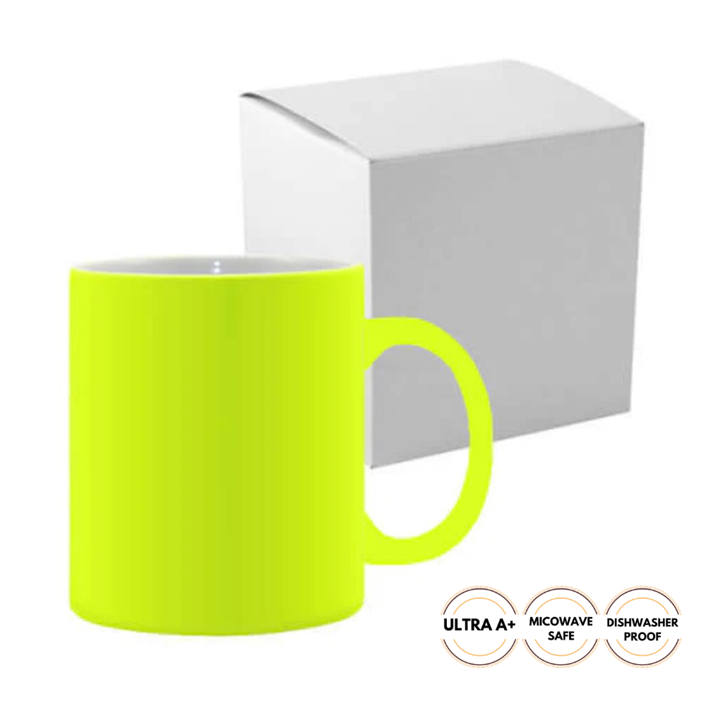 6 Pcs of 11oz Yellow Fluorescent Neon Sublimation Mugs