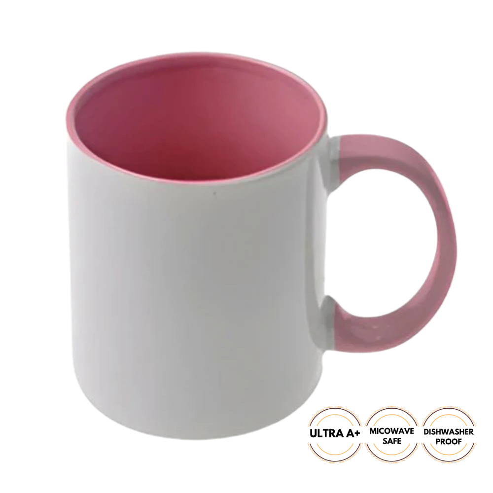 11oz mugs - Inner and Handle Coloured -Pink